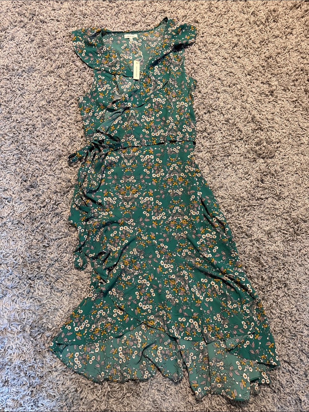 Floral Wrap Midi Wrap Dress - Green